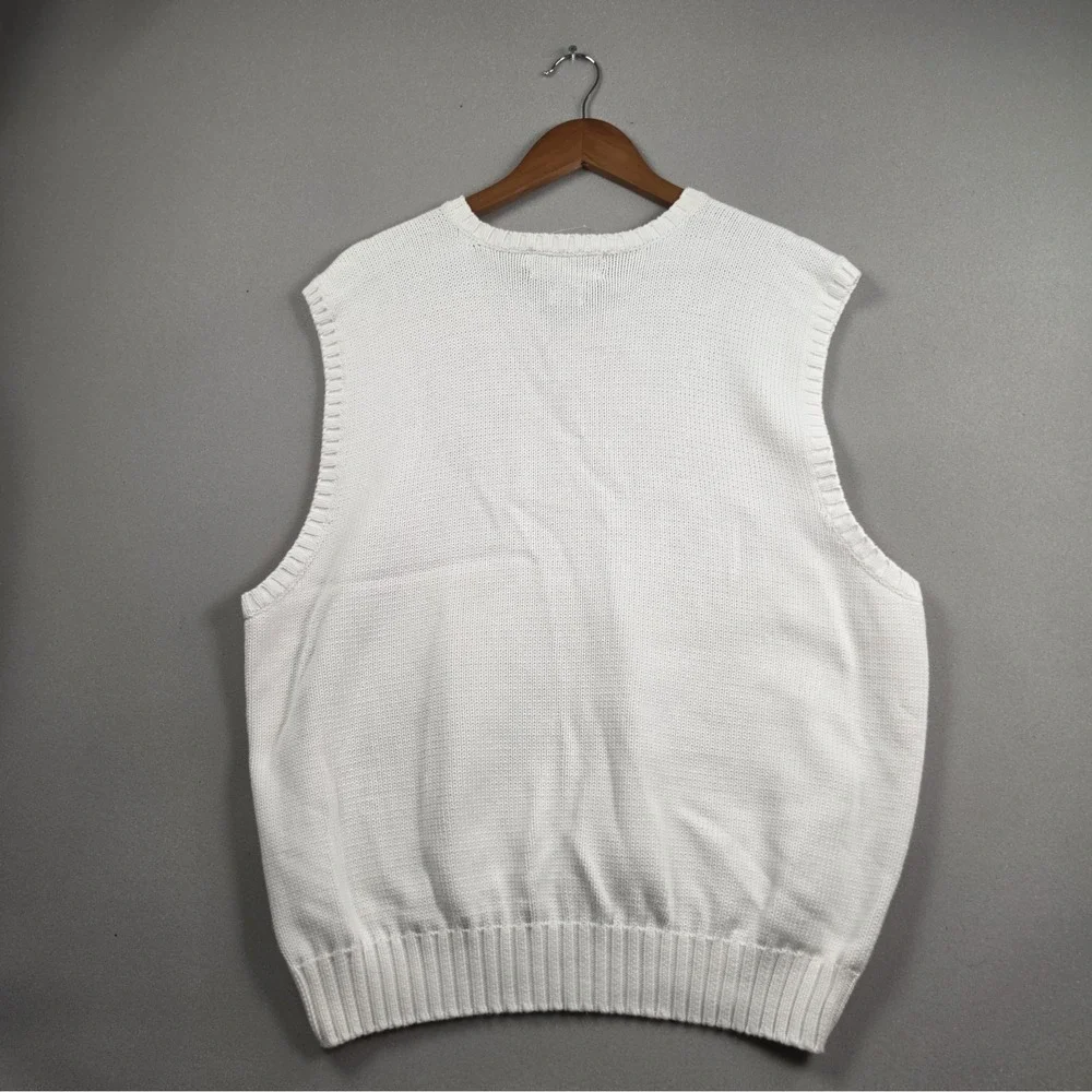 Polo Ralph Lauren Sweater Vest Men XL White V-Neck 100% Cotton Pony Logo Classic